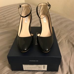 Cole Haan Lacey ankle strap wedge pump, black, 5.5